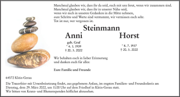 Traueranzeige von Horst Steinmann von vrm-trauer Groß-Gerauer Echo