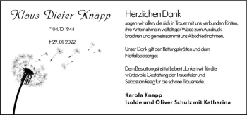 Traueranzeige von Klaus Dieter Knapp von vrm-trauer Darmstädter Echo
