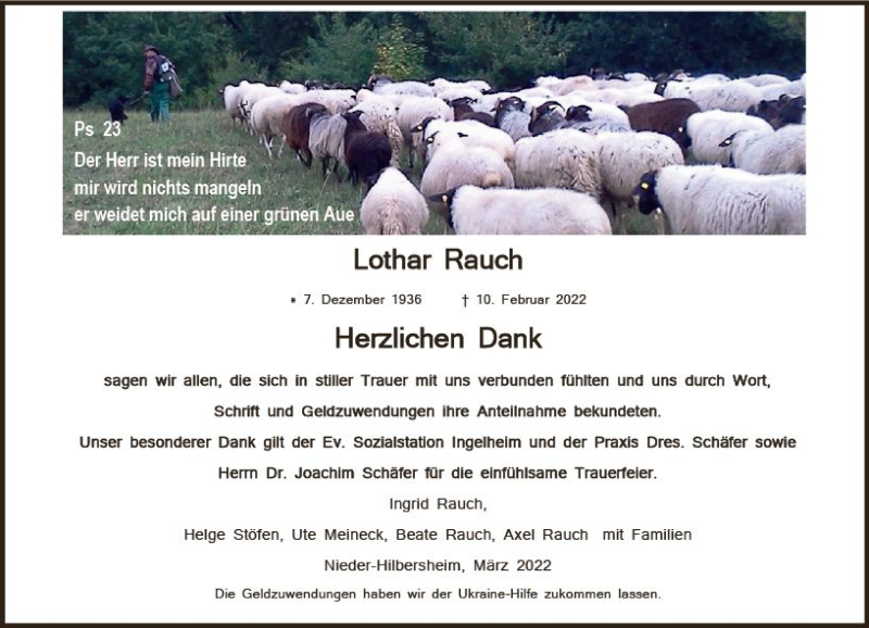  Traueranzeige für Lothar Rauch vom 19.03.2022 aus vrm-trauer Allgemeine  Zeitung Ingelheim-Bingen