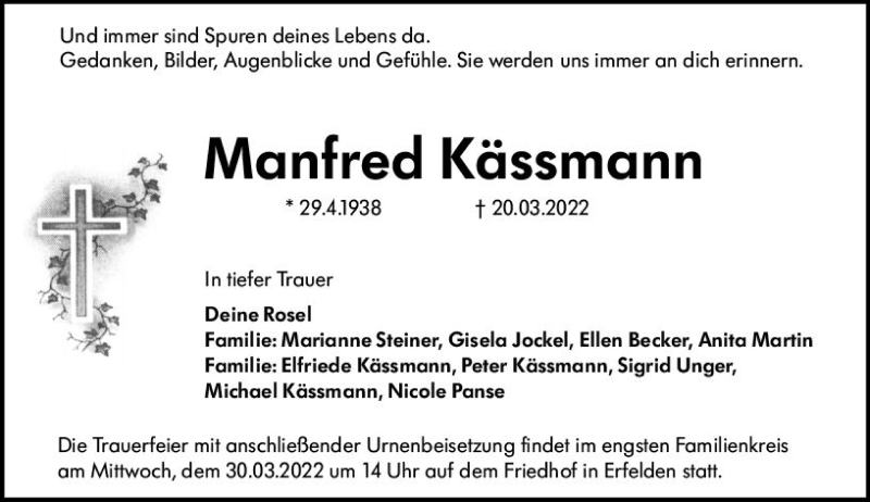  Traueranzeige für Manfred Kässmann vom 26.03.2022 aus vrm-trauer Groß-Gerauer Echo