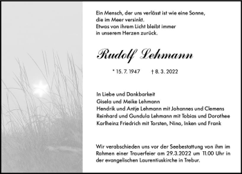 Traueranzeige von Rudolf Lehmann von vrm-trauer Rüsselsheimer Echo / MainSpitze