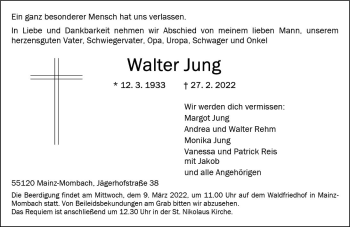 Traueranzeige von Walter Jung von vrm-trauer AZ Mainz