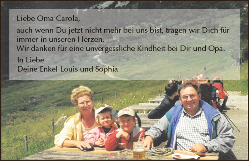  Traueranzeige für Carola  vom 02.04.2022 aus vrm-trauer Odenwälder Echo