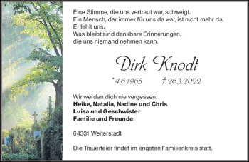Traueranzeige von Dirk Knodt von vrm-trauer Darmstädter Echo