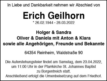 Traueranzeige von Erich Geilhorn von vrm-trauer Darmstädter Echo