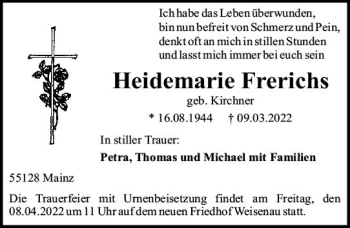 Traueranzeige von Heidemarie Frerichs von vrm-trauer AZ Mainz