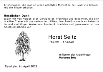 Traueranzeige von Horst Seitz von vrm-trauer Darmstädter Echo