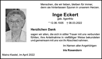 Traueranzeige von Inge Eckert von vrm-trauer AZ Mainz