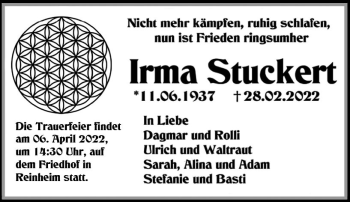 Traueranzeige von Irma Stuckert von vrm-trauer Darmstädter Echo