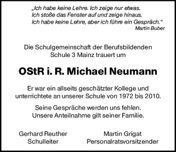 Traueranzeige von Michael Neumann von vrm-trauer AZ Mainz
