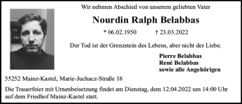 Traueranzeige von Nourdin Ralph Belabbas von vrm-trauer Allgemeine Zeitung Alzey