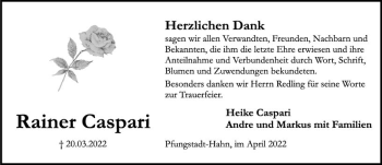 Traueranzeige von Rainer Caspari von vrm-trauer Darmstädter Echo