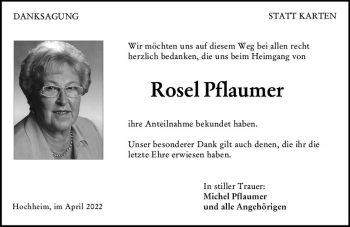 Traueranzeige von Rose Pflaumer von vrm-trauer Hochheimer Zeitung