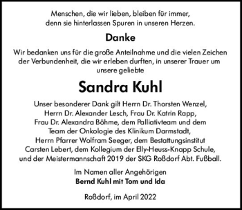 Traueranzeige von Sandra Kuhl von vrm-trauer Darmstädter Echo