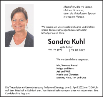 Traueranzeige von Sandra Kuhl von vrm-trauer Darmstädter Echo