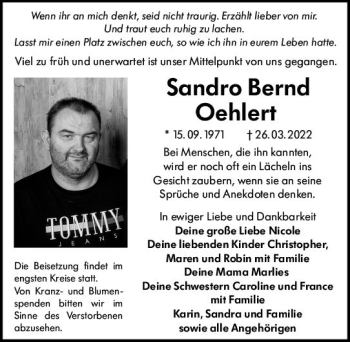 Traueranzeige von Sandro Bernd Oehlert von vrm-trauer Darmstädter Echo