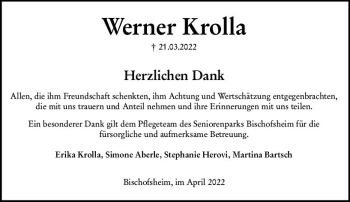 Traueranzeige von Werner Krolla von vrm-trauer Rüsselsheimer Echo / MainSpitze