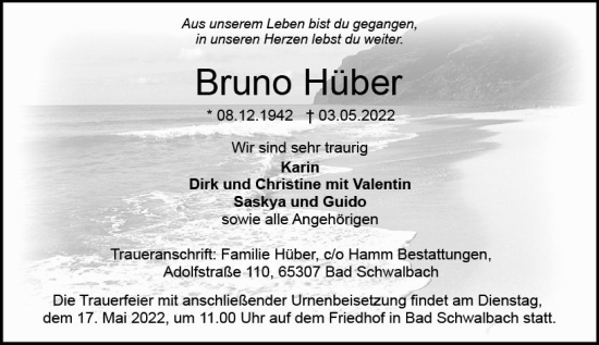 Traueranzeige von Bruno Hüber von vrm-trauer WK-UTA