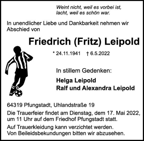 Traueranzeige von Friedrich Leipold von vrm-trauer Darmstädter Echo
