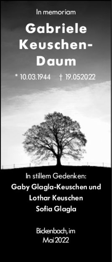 Traueranzeige von Gabriele Keuschen-Daum von vrm-trauer Darmstädter Echo