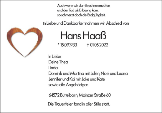 Traueranzeige von Hans Haaß von vrm-trauer Groß-Gerauer Echo