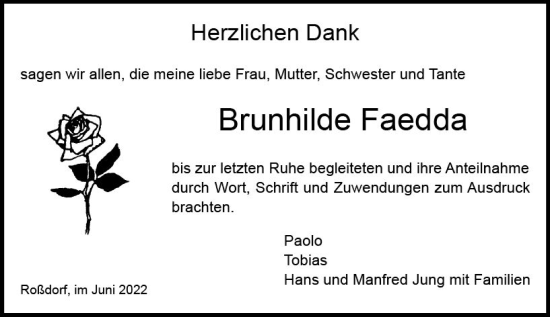 Traueranzeige von Brunhilde Faedda von vrm-trauer DieburgerAnzeiger/Groß-Zimmerner Lokala