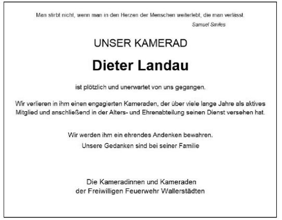 Traueranzeige von Dieter Landau von vrm-trauer Groß-Gerauer Echo
