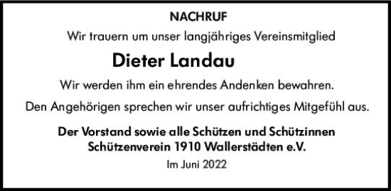 Traueranzeige von Dieter Landau von vrm-trauer Groß-Gerauer Echo