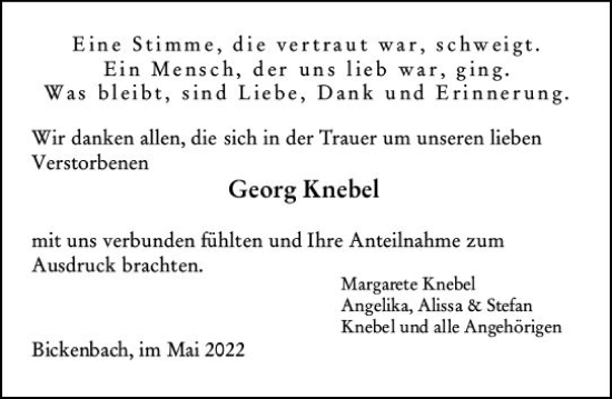 Traueranzeige von Georg Knebel von vrm-trauer Darmstädter Echo