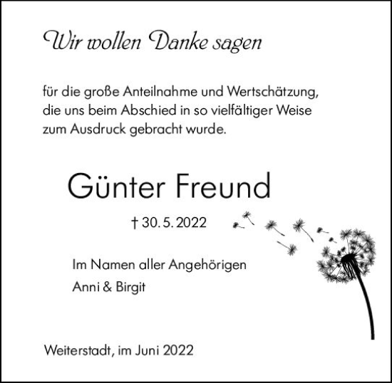 Traueranzeige von Günter Freund von vrm-trauer Darmstädter Echo