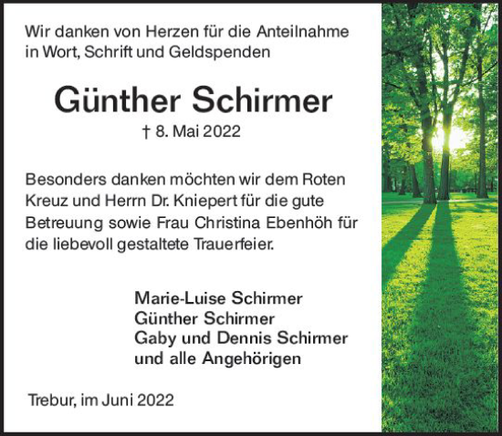 Traueranzeige von Günther Schirmer von vrm-trauer Rüsselsheimer Echo / MainSpitze