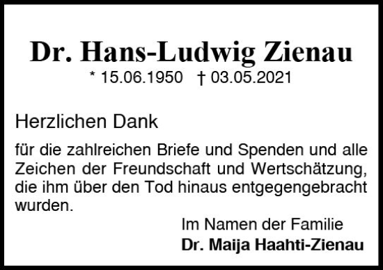 Traueranzeige von Hans-Ludwig Zienau von vrm-trauer Darmstädter Echo