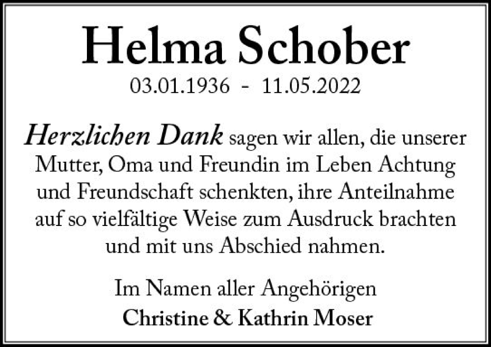  Traueranzeige für Helma Schober vom 11.06.2022 aus vrm-trauer Wormser Zeitung