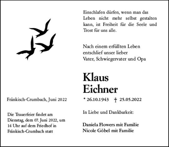 Traueranzeige von Klaus Eichner von vrm-trauer Odenwälder Echo