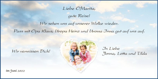 Traueranzeige von Marita  von vrm-trauer Wiesbadener Kurier