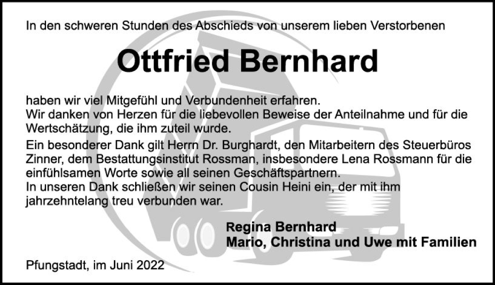  Traueranzeige für Ottfried Bernhard vom 25.06.2022 aus vrm-trauer Darmstädter Echo