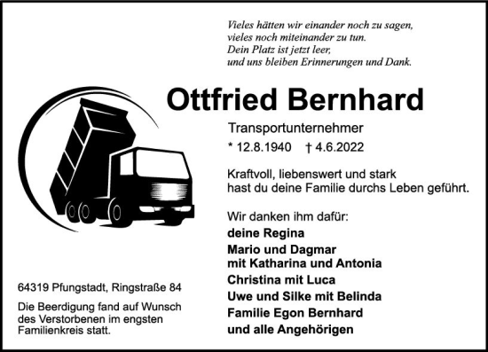 Traueranzeige von Ottfried Bernhard von vrm-trauer Darmstädter Echo
