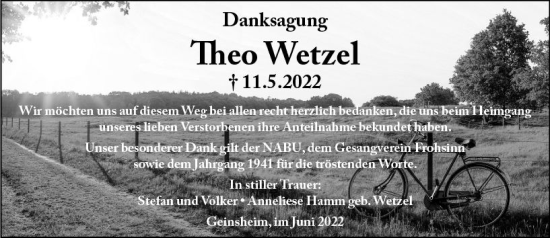 Traueranzeige von Theo Wetzel von vrm-trauer Groß-Gerauer Echo