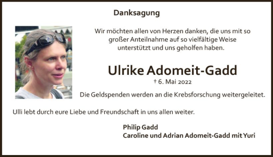 Traueranzeige von Ulrike Adomeit-Gadd von vrm-trauer AZ Mainz