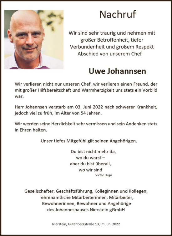Traueranzeige von Uwe Johannsen von vrm-trauer AZ Mainz