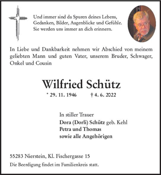 Traueranzeige von Wilfried Schütz von vrm-trauer AZ Mainz