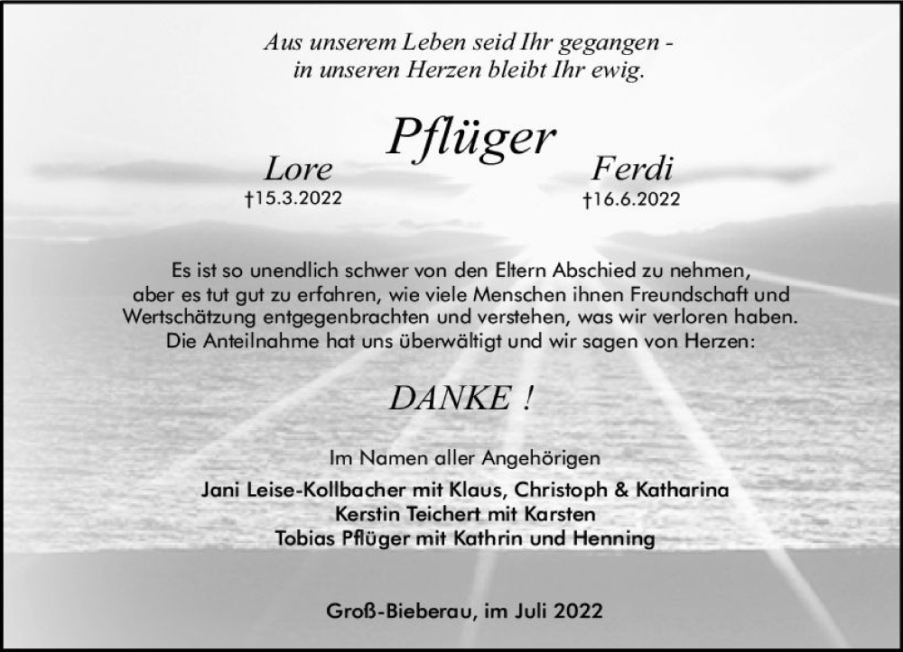 Traueranzeige für Ferdi Pflüger vom 16.07.2022 aus vrm-trauer Odenwälder Echo