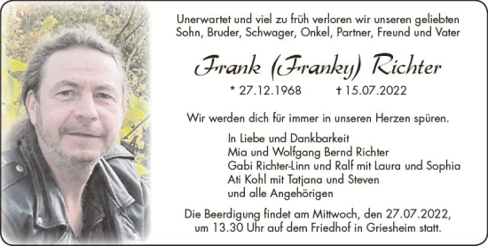 Traueranzeige von Frank Richter von vrm-trauer Darmstädter Echo