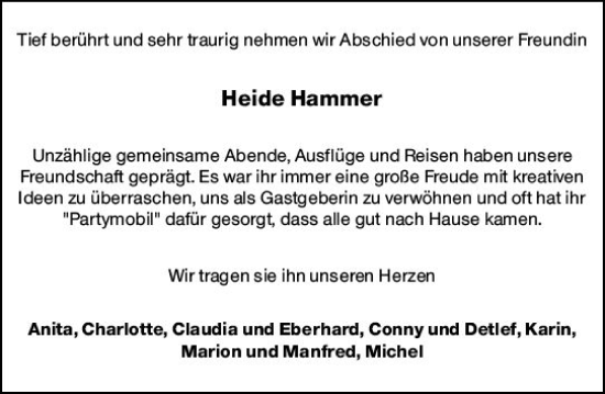 Traueranzeige von Heide Hammer von vrm-trauer Darmstädter Echo