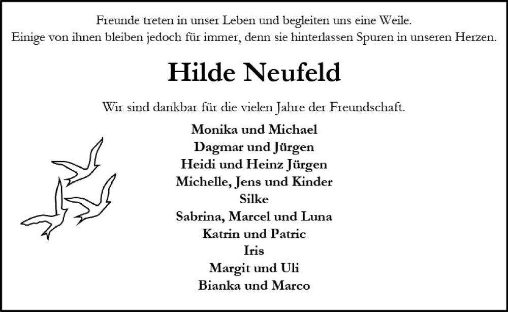  Traueranzeige für Hilde Neufeld vom 02.07.2022 aus vrm-trauer Allgemeine Zeitung Alzey