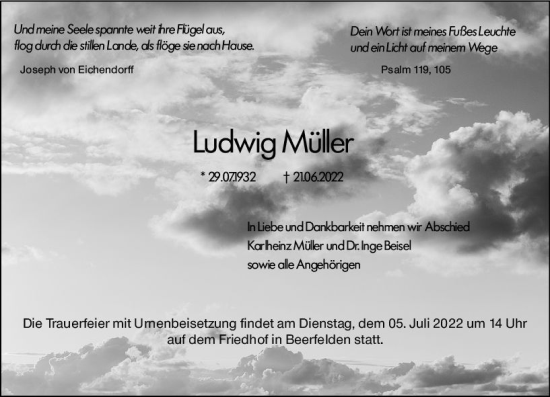 Traueranzeige von Ludwig Müller von vrm-trauer Odenwälder Echo