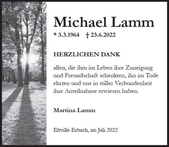 Traueranzeige von Michael Lamm von vrm-trauer Rheingau
