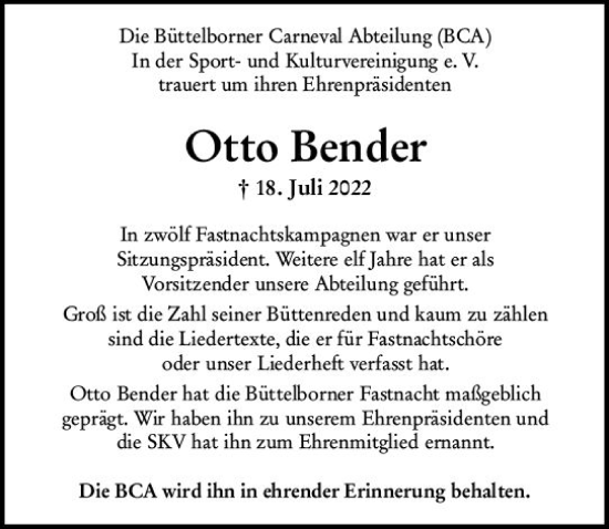 Traueranzeige von Otto Bender von vrm-trauer Groß-Gerauer Echo