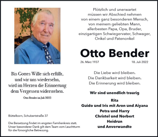 Traueranzeige von Otto Bender von vrm-trauer Groß-Gerauer Echo