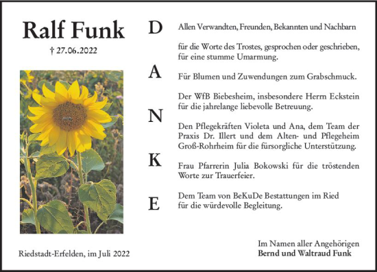 Traueranzeige von Ralf Funk von vrm-trauer Groß-Gerauer Echo